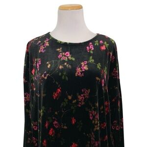 J Jill Dark Floral Stretch Velour Top Women’s L Holiday Long Sleeve Fall Winter